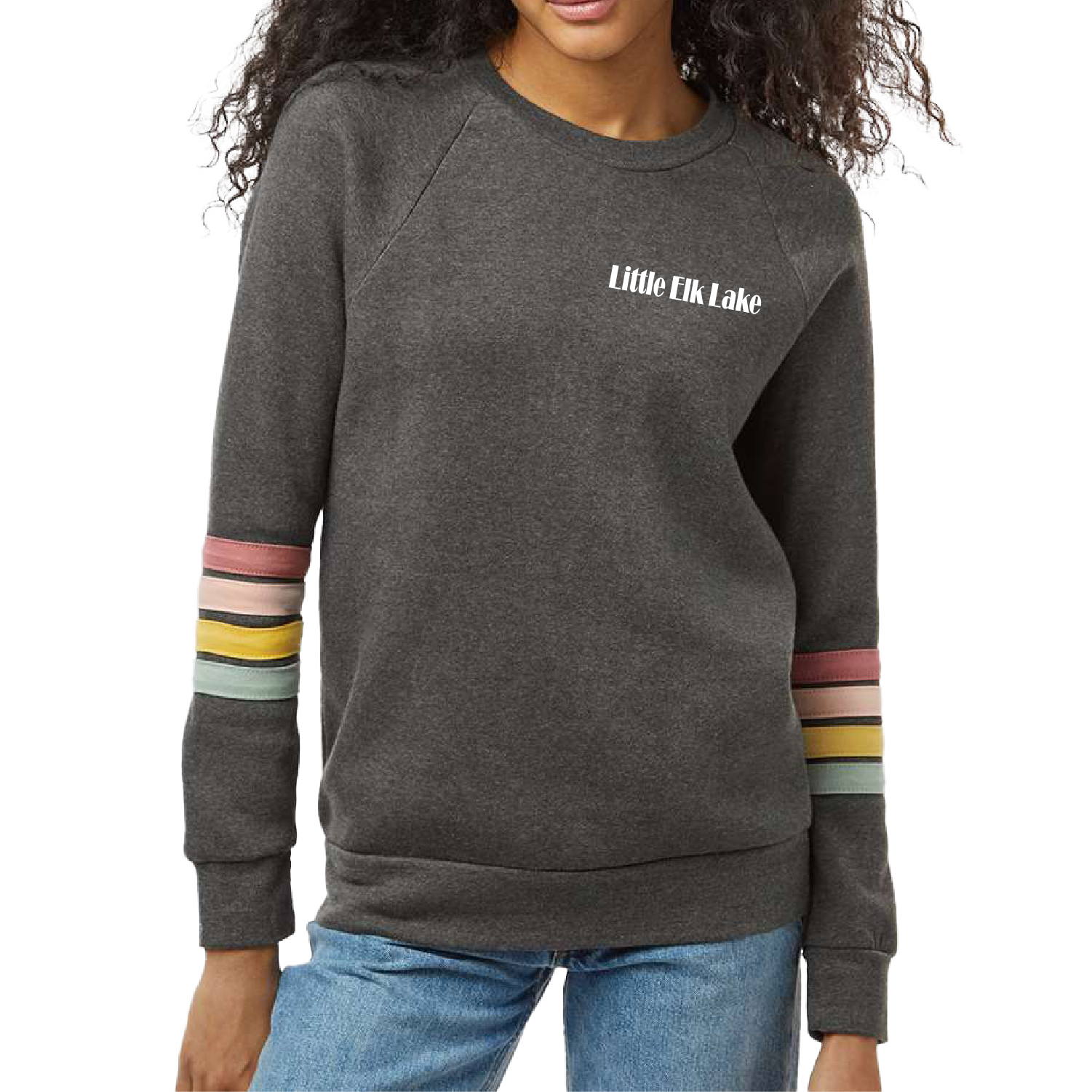 Womens Striped Sleeve Crewneck