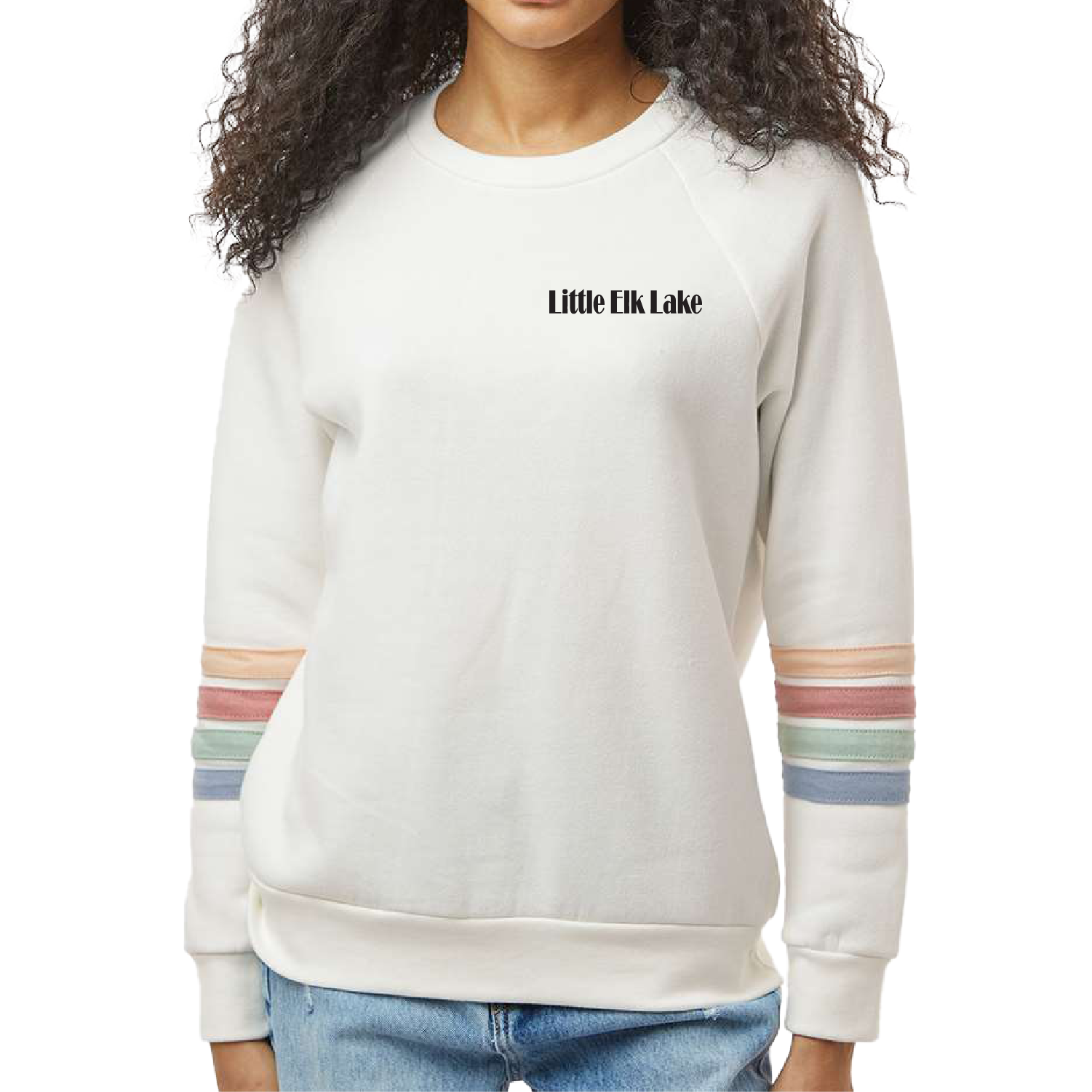 Womens Striped Sleeve Crewneck